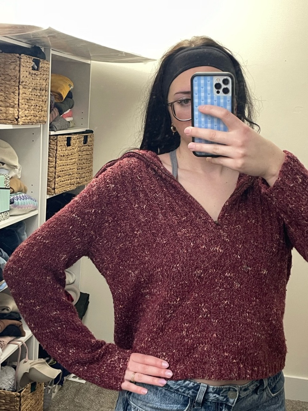 Charter Club Burgundy V-Neck Knit Sweater